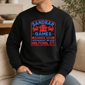 Pretty Sandbar Games Summer 2026 Woodmont Beach Milford CT Crab Trophy Sweater