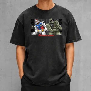 Official Gundaaamn Gundam Damn Meme Washed T Shirt featuring vintage-style graphic print on soft cotton fabric