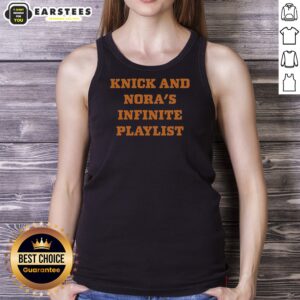 Original Knick And Nora'S Infinite Playlist tank top in black, sleeveless casual wear with graphic print