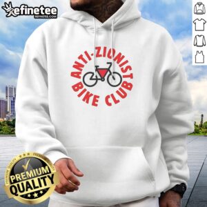 Premium Anti Zionist Bike Club hoodie in black with front logo, displayed on a flat lay background