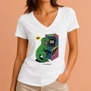 Good Asteroids Game Over Dinosaur Funny V-Neck Shirt