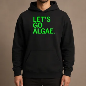 Funny Let'S Go Algae Hoodie in dark green with playful algae graphic and cozy fit