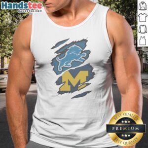 Pretty Detroit Lions Michigan Wolverines Combined Logo Graphic Apparel Tank top showcasing team spirit.