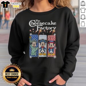 Official The Cheesecake Factory Mickey Mouse USA Patriotic Fireworks Sweatshirt in a comfortable crewneck style
