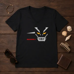 Awesome Mazinger Z Robot Face Logo V Neck Shirt featuring bold robot face graphic on a comfortable V neck garment