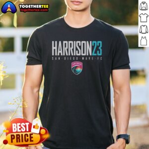 Pretty San Diego Wave FC Harrison 23 San Diego Wave FC Soccer Team Shirt displayed on a hanger