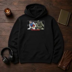 Hot Gundaaamn Gundam Damn Meme Hoodie in black, featuring bold graphic print on front with a comfortable fit