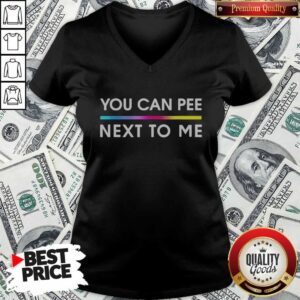 Original You Can Pee Next To Me Pride v neck optimized garment showcasing vibrant colors and unique design.