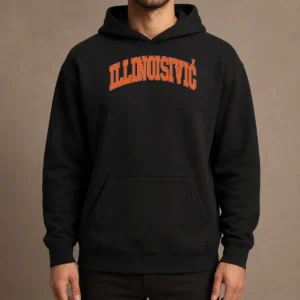 Original Illinoisivic Il Balkan Ball Hoodie in black, featuring front pocket and adjustable drawstring hood