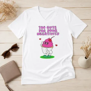 Original Too Cute For Your Negativity Sassy Cupcake V-Neck Shirt