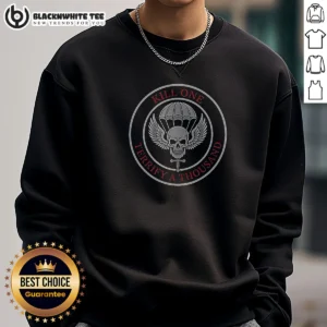 Top Kill One Terrify A Thousand Paratrooper Skull Sweashirt in dark gray, featuring a bold skull graphic on front