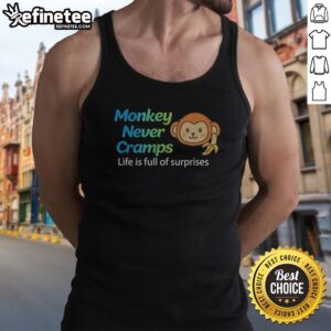 Nice Monkey Never Cramps Life Is Full Of Surprises tank top in vibrant colors, perfect for casual wear.