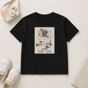 Nice Asleep At The Wheel Route 66 Centennial 2026 Shows Kids T Shirt in blue, short sleeve cotton tee for children