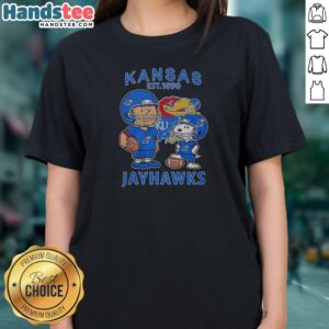 Pretty The Peanuts Kansas Jayhawks Football Est 1890 Ladies Shirt in a soft cotton fabric with vibrant team colors