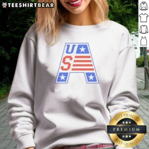 Pretty USA Patriotic Letter A With Stars And Stripes Sweatshirt showcasing vibrant colors and a unique design.
