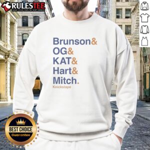 Original The Lineup Knickstape Brunson And OG And KAT And Hart And Mitch Sweatshirt displayed in a cozy setting.