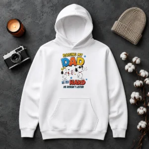 Good Snoopy Belle Peanuts Raising My Dad Is So Hard He Does Not Listen Hoodie in black, comfortable pullover sweatshirt with front pocket