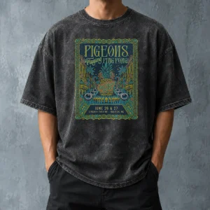 Good Pigeons Playing Ping Pong 6 26 6 27 2026 Raleigh NC Poster Washed T Shirt showing vintage washed cotton fabric