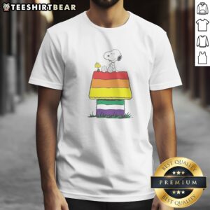 Hot Snoopy Peanuts Happy Pride Month Shirt featuring vibrant colors and iconic characters.