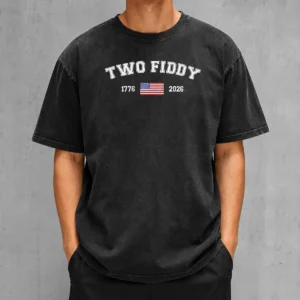 Pretty Two Fiddy 1776 2026 USA Flag Washed T-Shirt