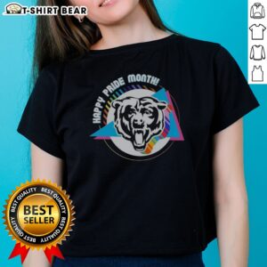 Funny Chicago Bears Happy Pride Month Logo Ladies Shirt featuring vibrant colors and a playful design.
