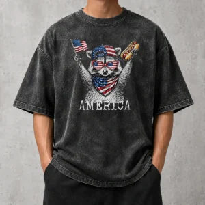 Nice America Raccoon Hot Dog 4th Of July Patriotic USA Animal 2026 Washed T-Shirt