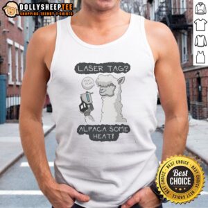 Top Laser Tag Pew Pew Alpaca Some Heat Tank Top featuring a fun alpaca graphic design