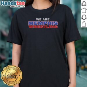 Original Memphis Wrestling We Are Memphis Wrestling Official Logo Graphic Ladies Shirt displayed on a model