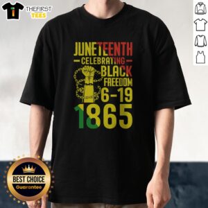 Pretty Juneteenth Celebrating Black Freedom 6 19 1865 Shirt displayed on a model, showcasing vibrant colors and design.