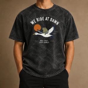 Funny We Ride At Dawn Not Fast Just Early Duck Frog Washed T-Shirt