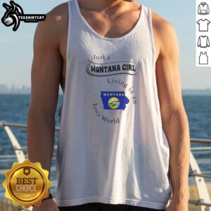 Official Just A Montana Girl Living In An Iowa World Iowa Montana Map Tank top on tank top