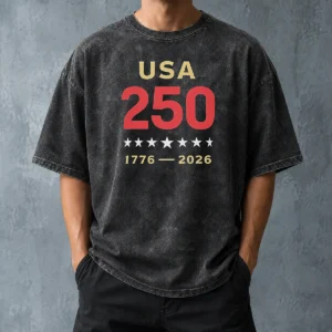 Original USA 250 1776 2026 Patriotic American Independence Anniversary Washed T Shirt in soft cotton fabric