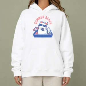 Pretty Summer Beach Cat Hoodie