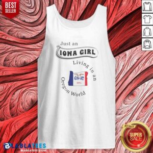 Pretty Just An Iowa Girl Living In An Oregon World Iowa Oregon Map tank top optimized for showcasing the design clearly.