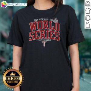 Awesome Troy Trojans Mens College World Series 2026 Logo Ladies Shirt in black, short sleeve cotton tee