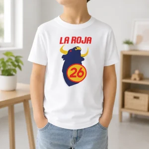Pretty Spain La Roja World Cup 2026 National Football The Red One Kids T Shirt in red, featuring national football team design for children