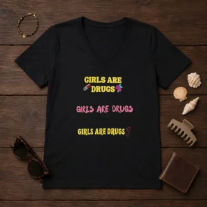 Top Girls Are Drugs Sticker Set T Shirt Premium Oversized V-Neck Shirt