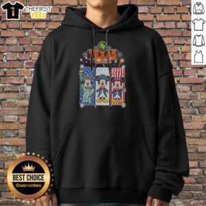 Pretty Texas Roadhouse Mickey Mouse Statue Of Liberty USA Independence Day Hoodie in vibrant colors with front pocket and drawstring hood