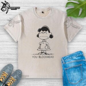 Premium Lucy Peanuts You Blockhead washed t-shirt featuring vibrant graphics and a comfortable fit for fans.