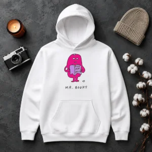 Top Mr Books The Paris Review Literary Reading Hoodie in black, featuring front pouch pocket and adjustable drawstring hood
