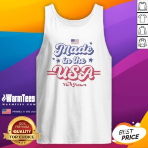 Funny Made In The USA Flo Grown American Flag Patriotic Stars Text Design tank top featuring vibrant graphics.
