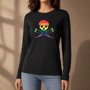Good Rainbow Skull And Crutches Pride Symbol Disability Awareness Long Sleeve Shirt featuring vibrant colors and unique disability pride design