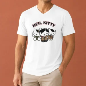 Top Heil Kitty Parody Satire Cartoon Funny V-Neck Shirt