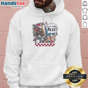 Original Let'S Play Ball Cartoon Dog Hoodie in black with front kangaroo pocket and drawstring hood