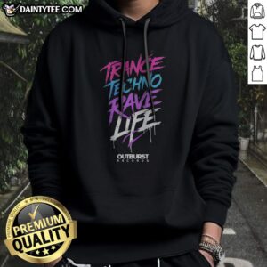 Premium Trance Techno Rave Life Outburst Records Hoodie featuring vibrant graphics and a cozy fit.