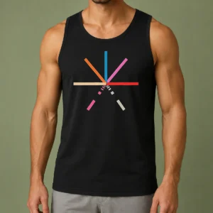 Premium Abstract Geometric Color Burst Minimalist Pattern Composition Tank Top featuring vibrant colors and clean lines