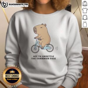 Official Capybara Driving Bicycle Off To Unsettle The Common Folk Funny Meme Illustration Sweatshirt in vibrant colors