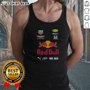Official Red Bull Racing Max Verstappen F1 Sponsors Tank top featuring vibrant team colors and logos.