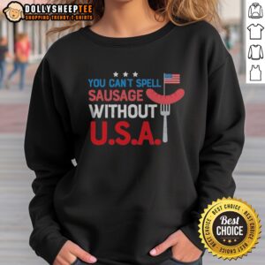 Funny You Cant Spell Sausage Without U S A Patriotic 4th Of July Grill Master Sweatshirt in a vibrant red color
