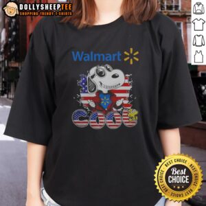 Funny Snoopy Woodstock Peanuts Charles M Schulz Walmart Cool United States Of America Ladies Shirt design displayed on a stylish garment.